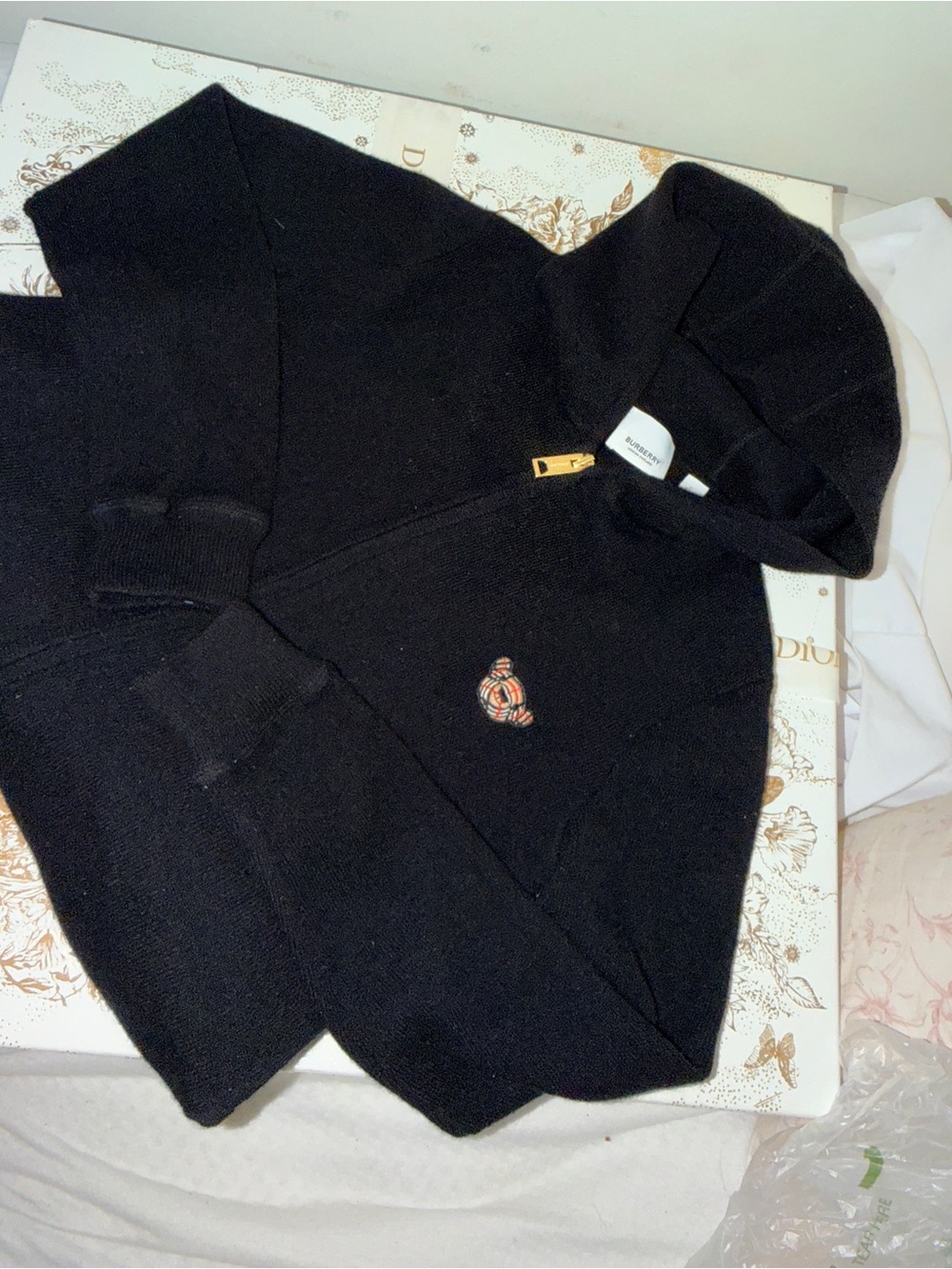 Burberry Black Hooded Zip Jacket with Gold-Tone Zip Pull
